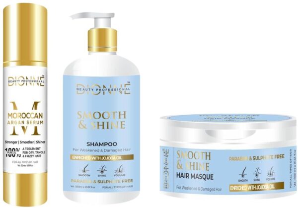 Dionne  BEAUTY PROFESSIONAL smooth & shine shampoo, masque & argan oil hair Seum